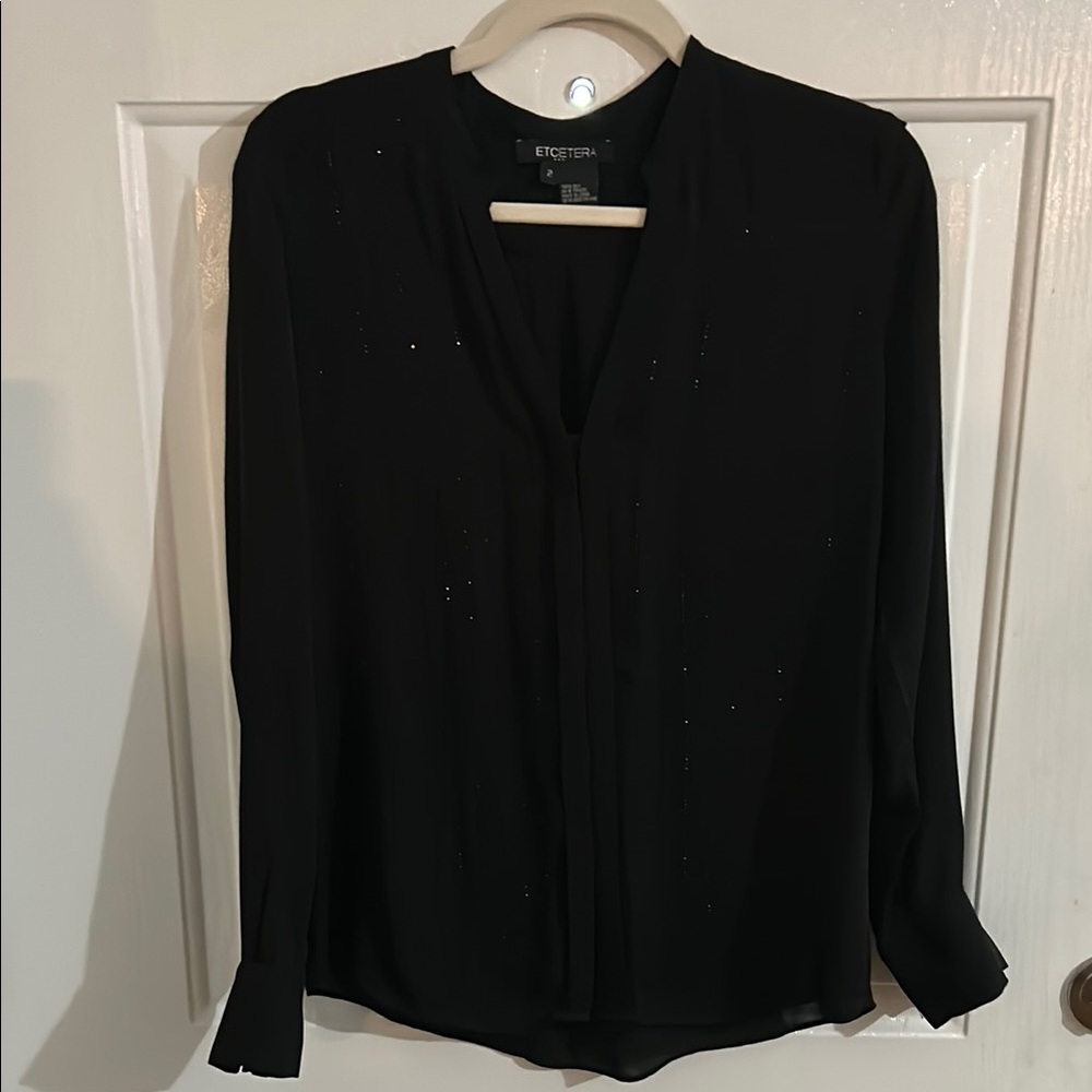 Etcetera Black Mandarin Collar Blouse